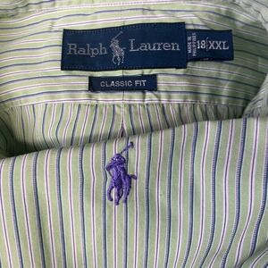 Ralph Lauren Classic Fit Striped Button Down Shirt Mens 18 XXL Green Purple Logo
